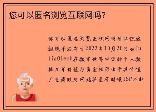 您可以匿名浏览互联网吗？